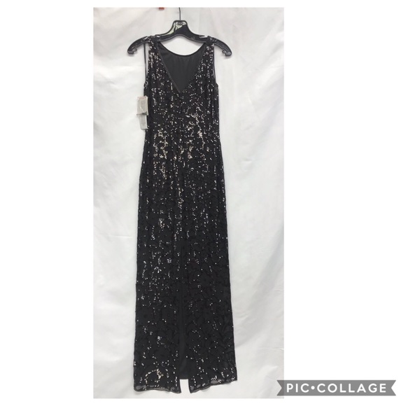 AIDAN MATTOX BLACK sleeveless sequins silk GOWN - Picture 5 of 6
